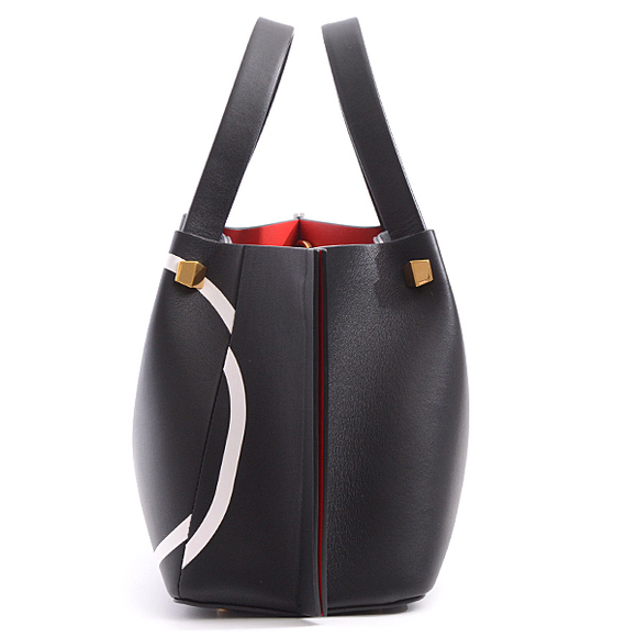 Valentino V Logo Escape Intarsia Small Shopping Bag 2WAY Tote Bag Black - Picture 3 of 5